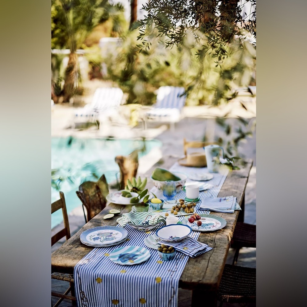 Anthropologie Nathalie Lete By the Sea Embroidered Striped Table Runner NWT